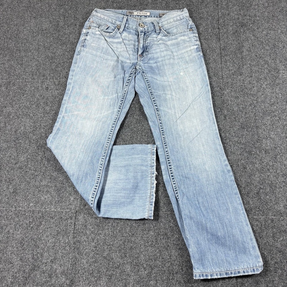 Buckle Jeans Mens 30s (30x28) Blue BKE Fulton Bootcut Denim Whiskers READ